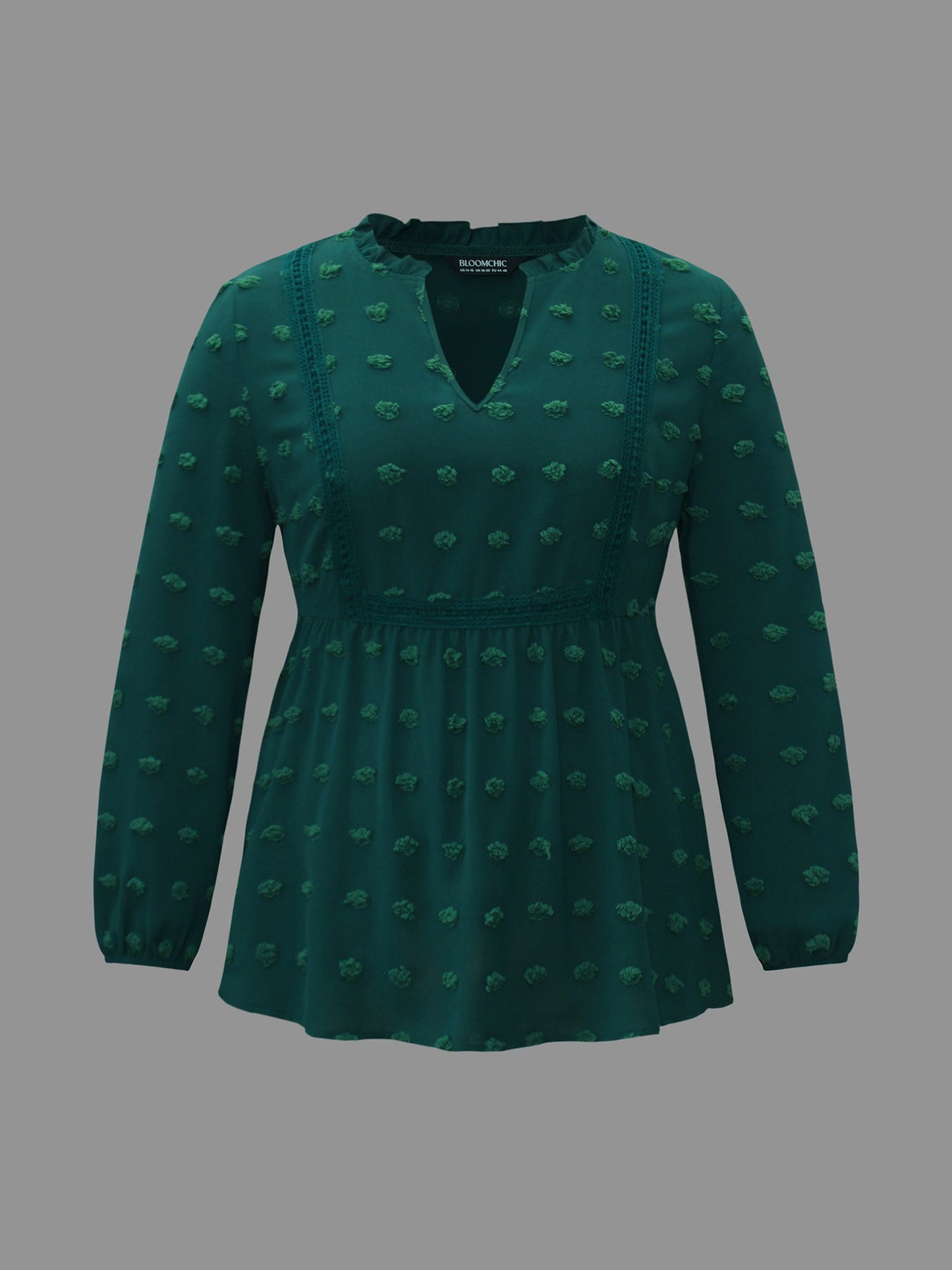 Notched Collar Ruffle Trim Textured Blouse