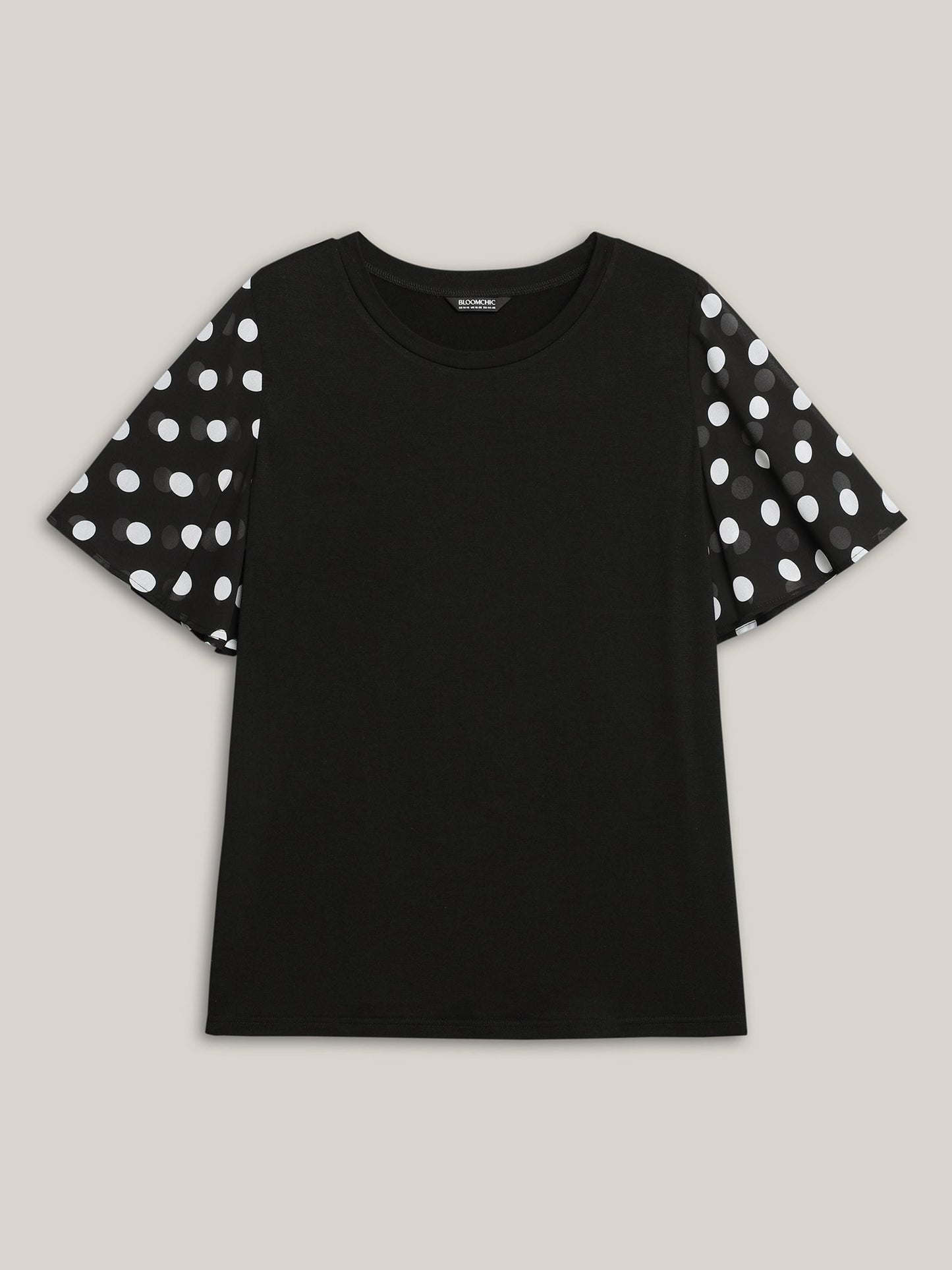 Stretchy Sheer Dot Sleeve Textured T-Shirt