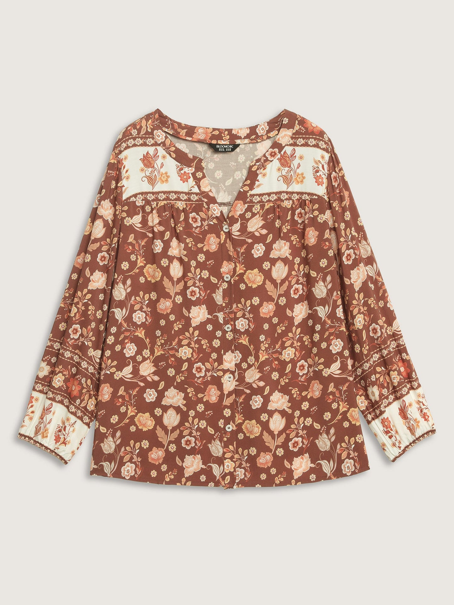 Floral Print Contrast Button-Front Shirt