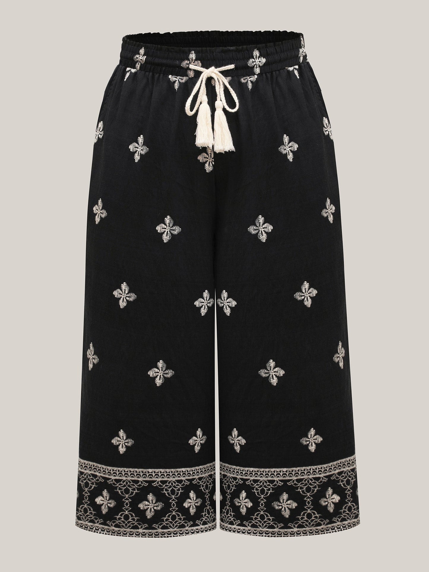 Boho Print Color Contrast Wide-Leg Pants
