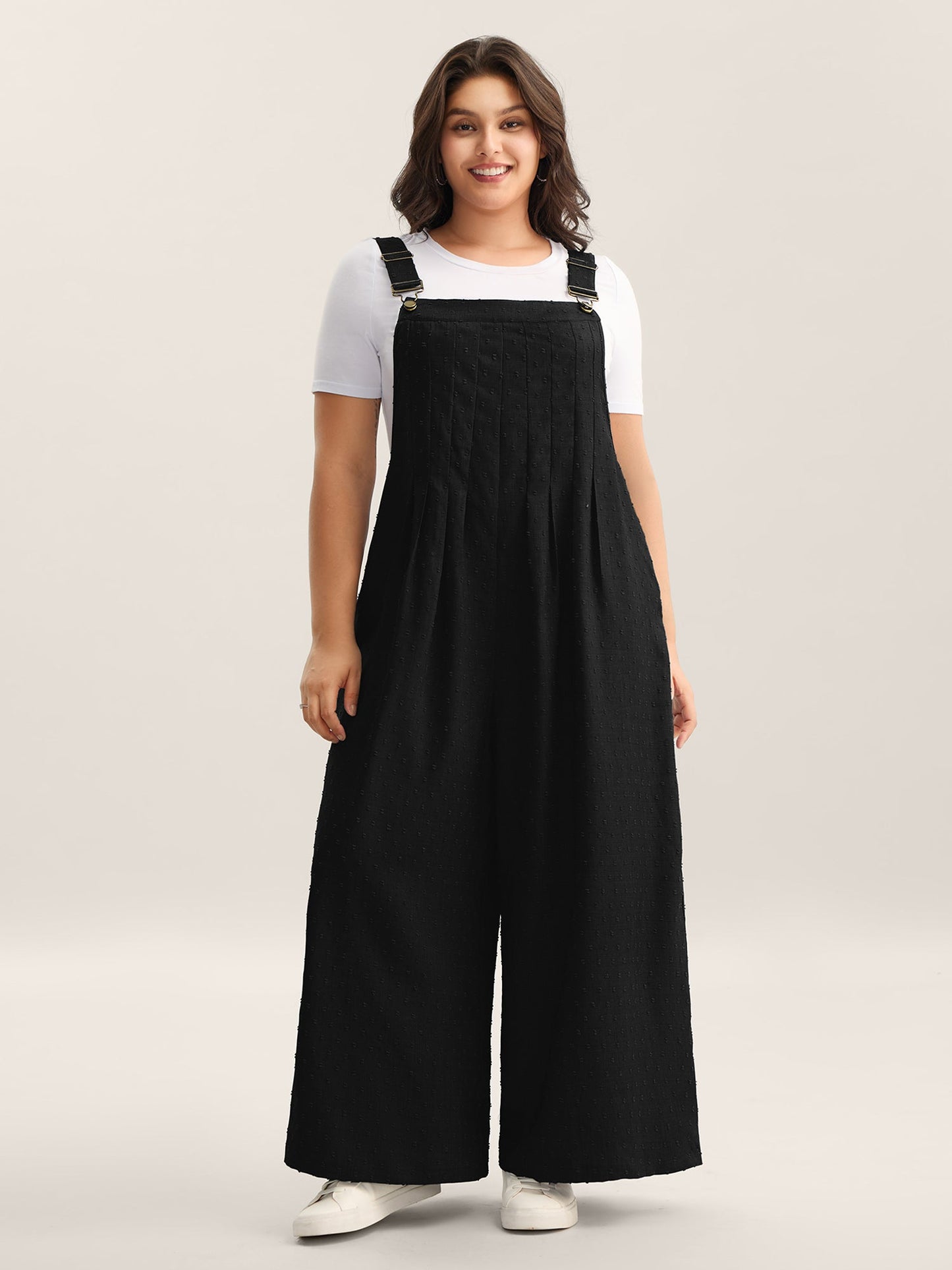 Textured Plicated Detail Overall Straps Jumpsuit