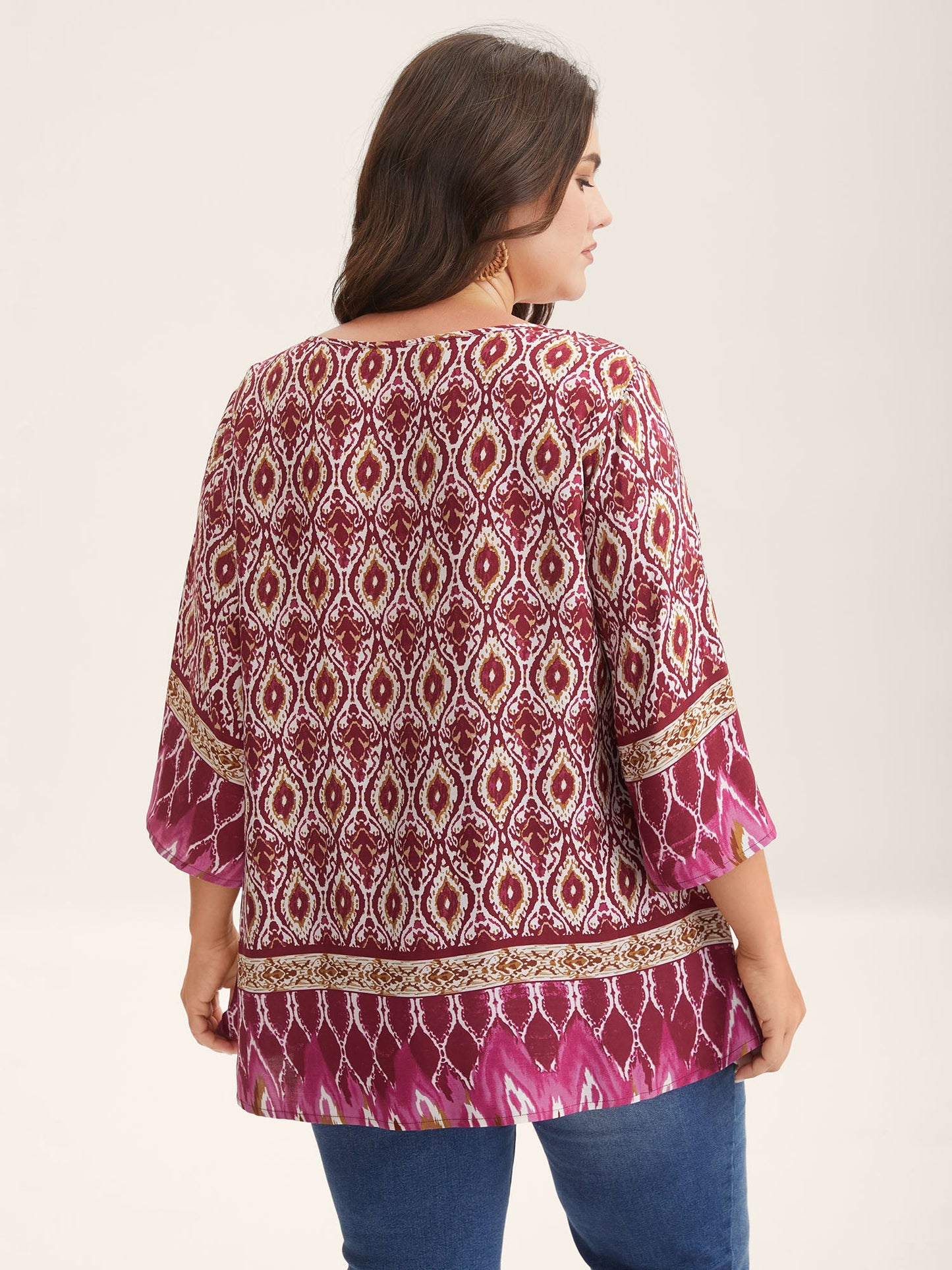 Pin-Tuck Pleat Ornate Print Relaxed Fit Shirt