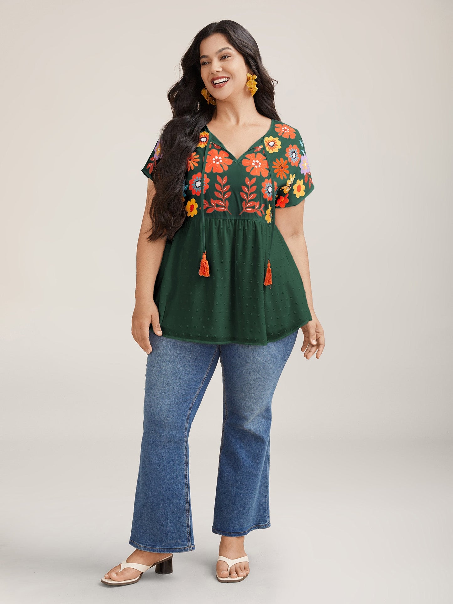 Floral Print Neck-Tie Babydoll Top