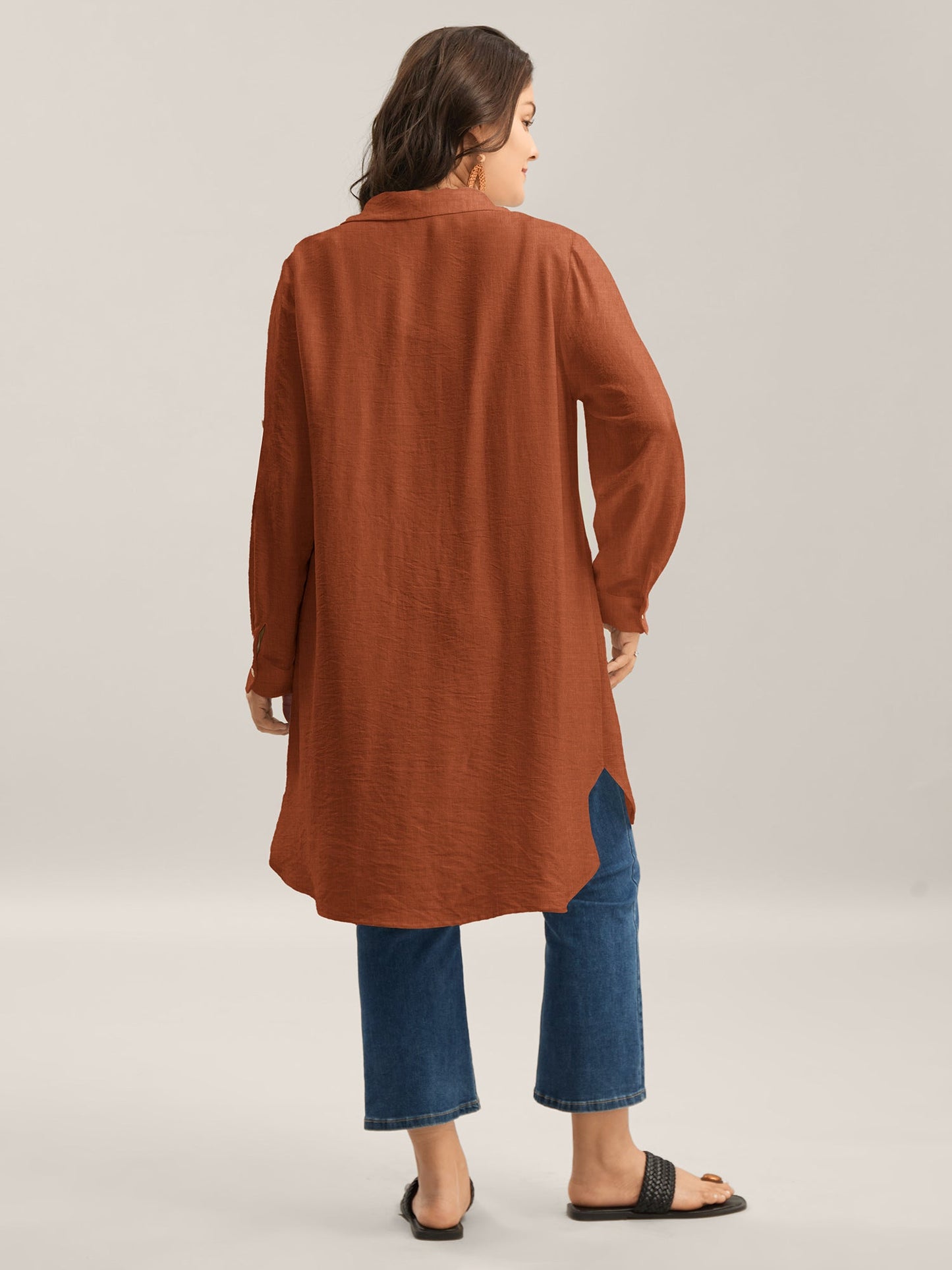 Front-Open Long Basic Blouse
