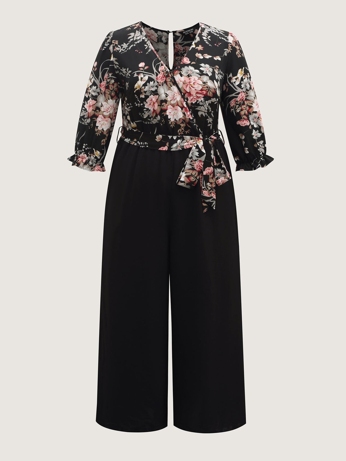 Floral Contrast Belted Wide-Leg Jumpsuit