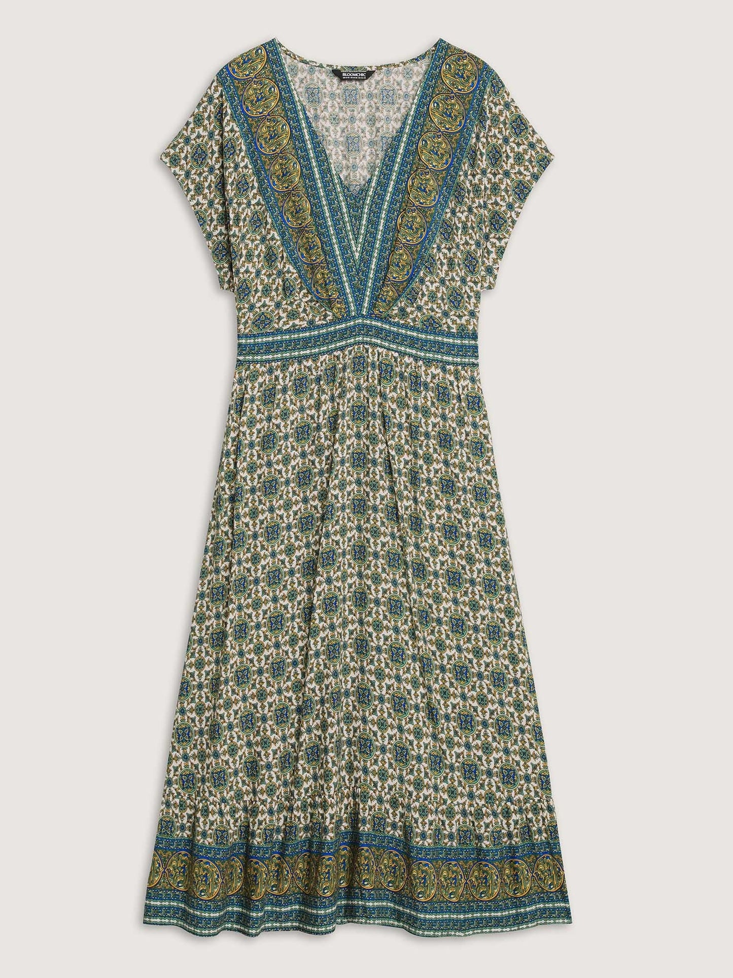 Rayon Floral Boho Print Pockets Midi Dress