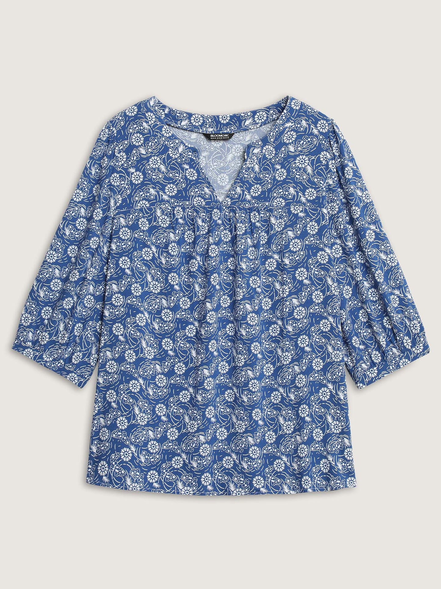 Floral Print Quarter Sleeve Blouse