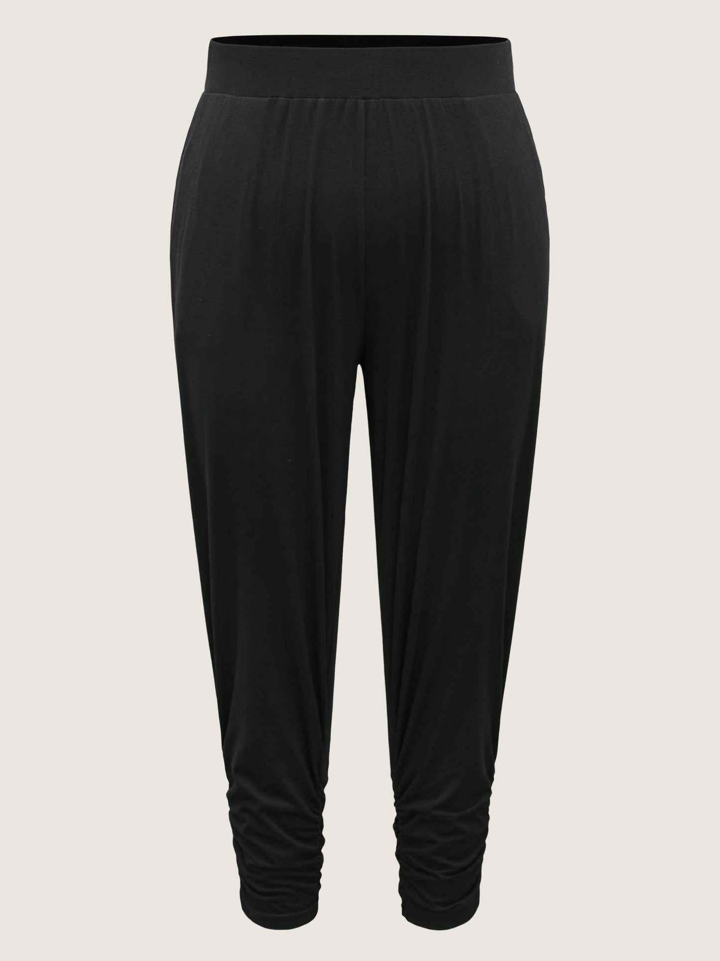 Stretchy Straight-Leg Gathered Hem Pants