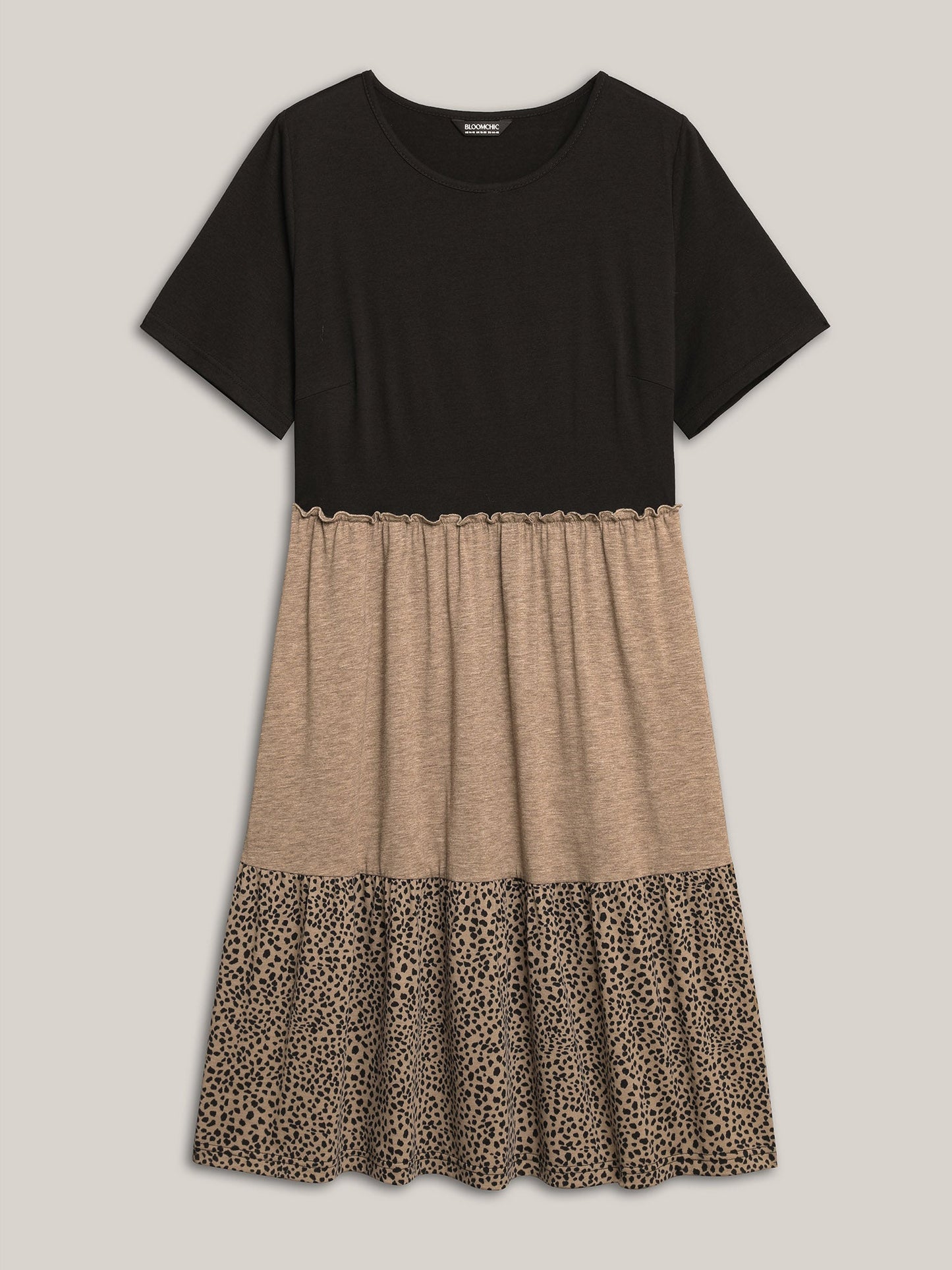 Leopard Print Color-Block Pockets Midi Dress