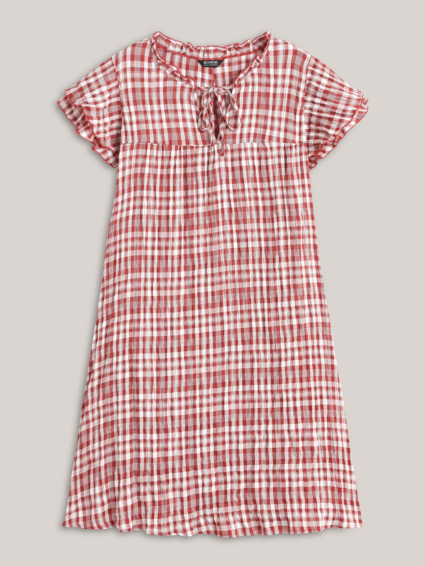 Sweet Plaid Pattern Pockets Midi Dress
