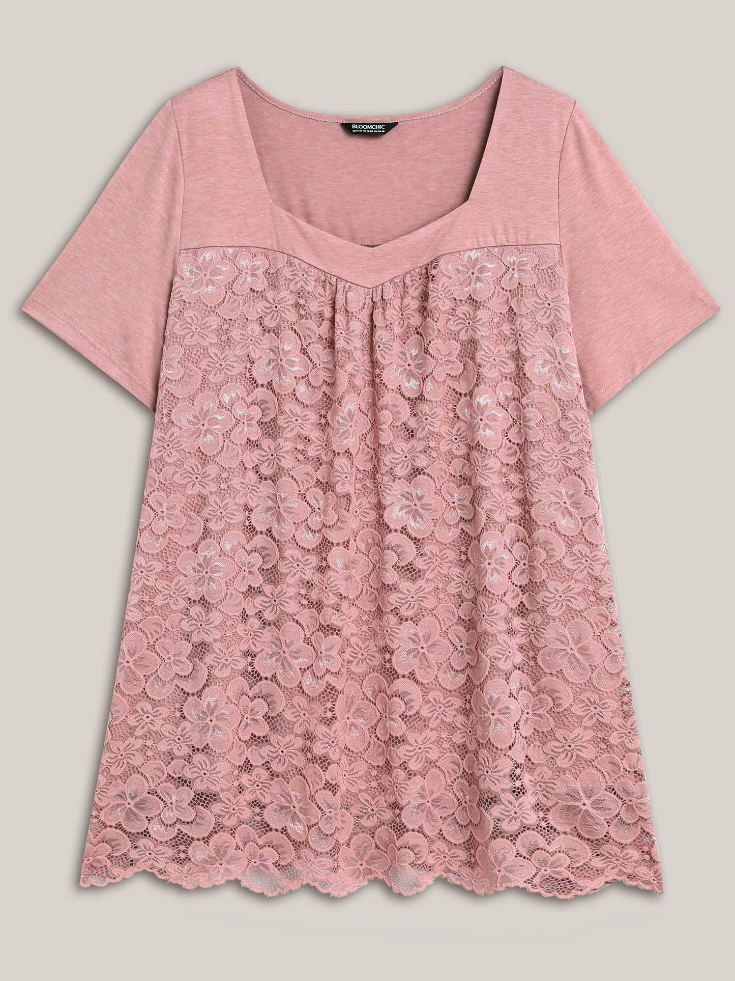 Stretchy Lace Spliced Sweetheart Plain Top