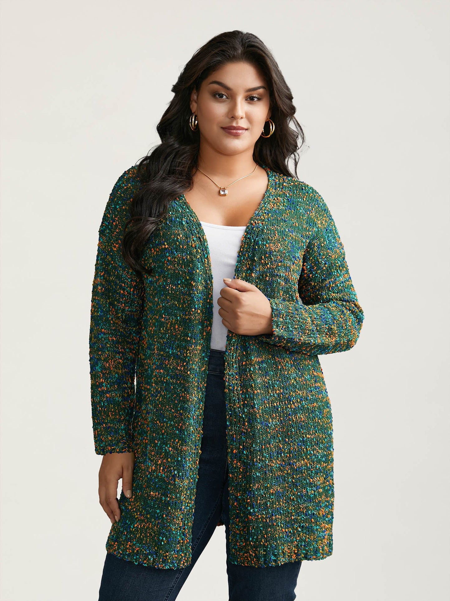 Color Textured Open Front Cardigan