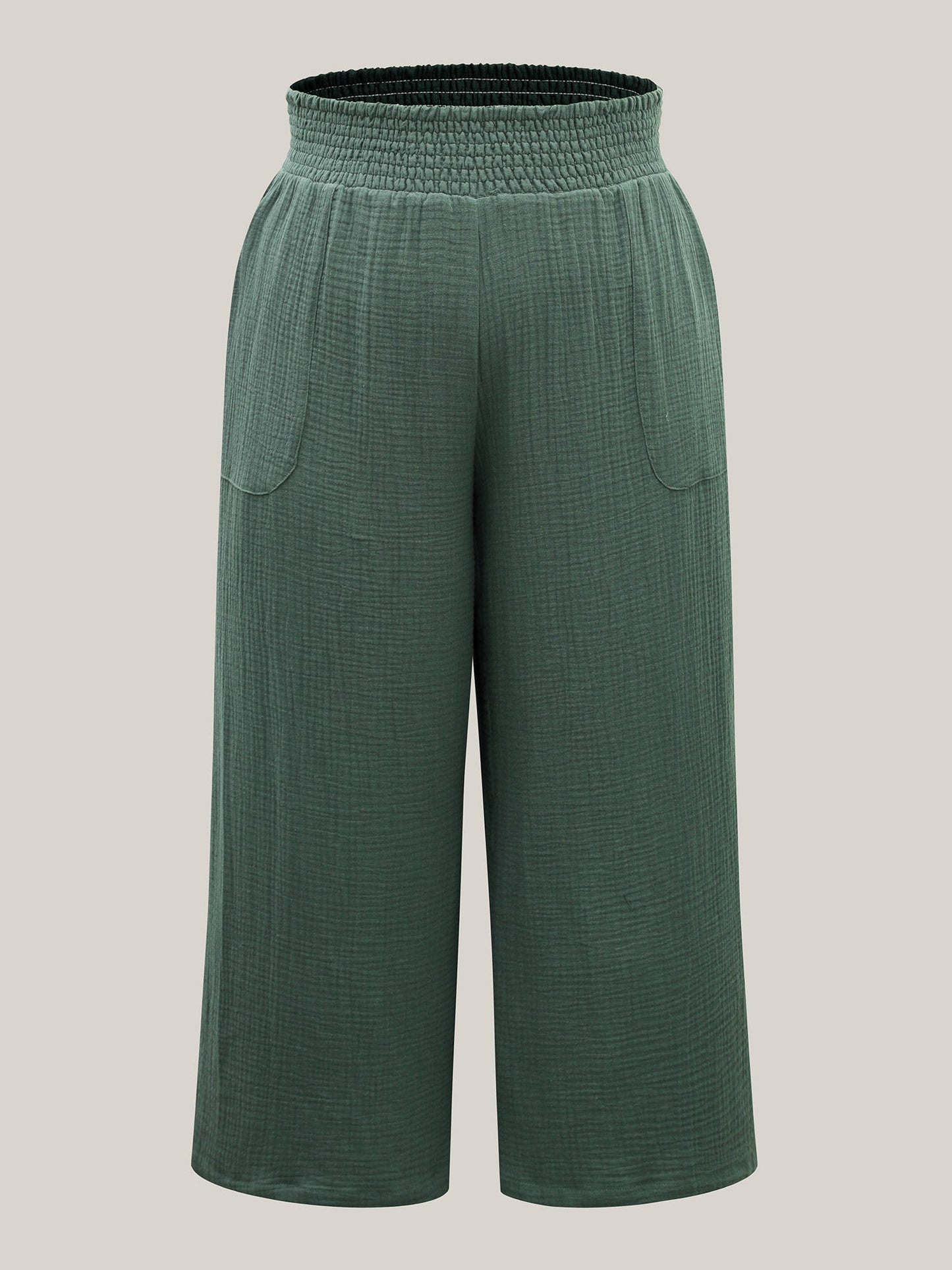 Cotton Shirred Textured Wide-Leg Pants