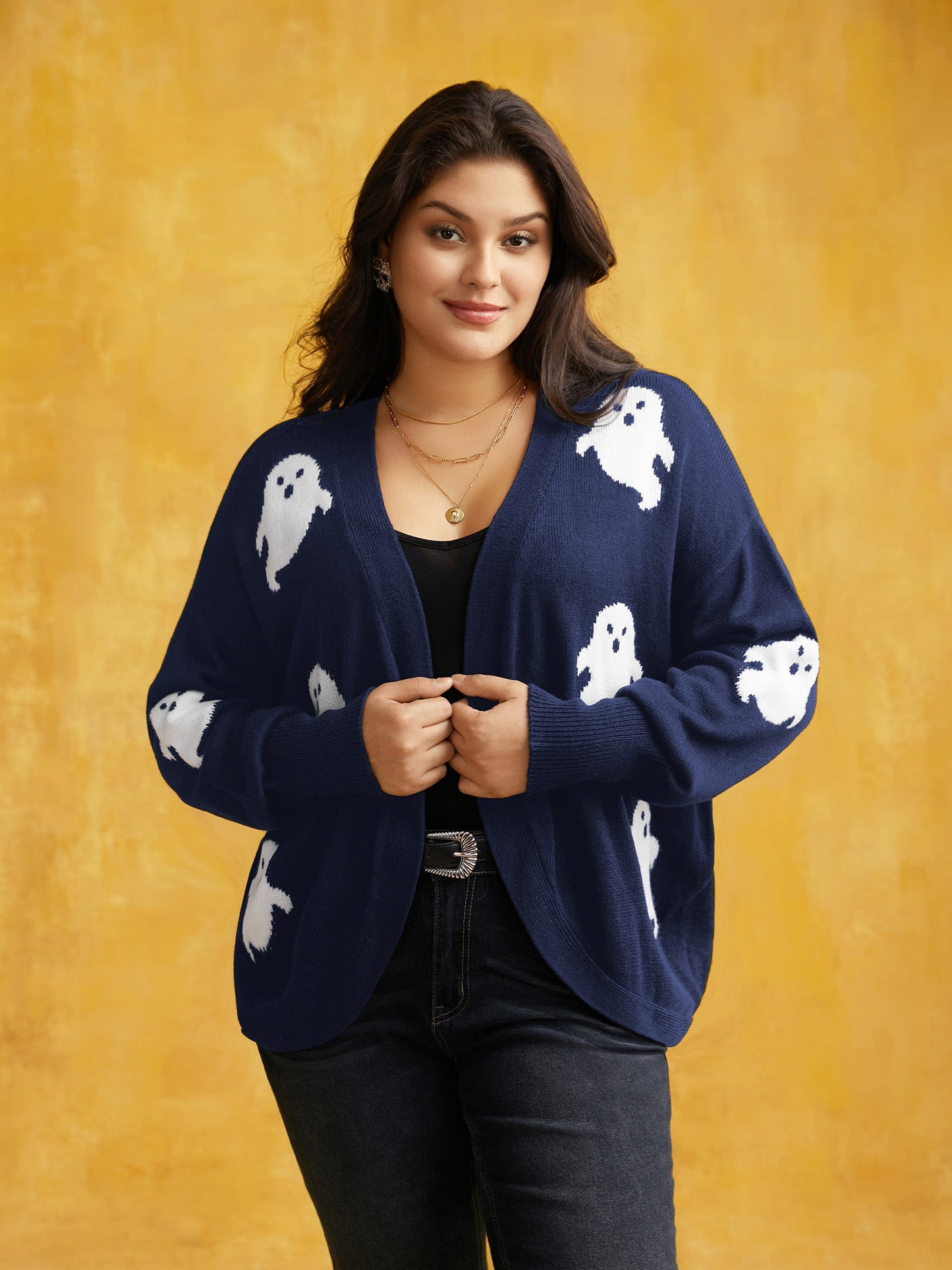 Happy Ghost Jacquard Arc Cardigan