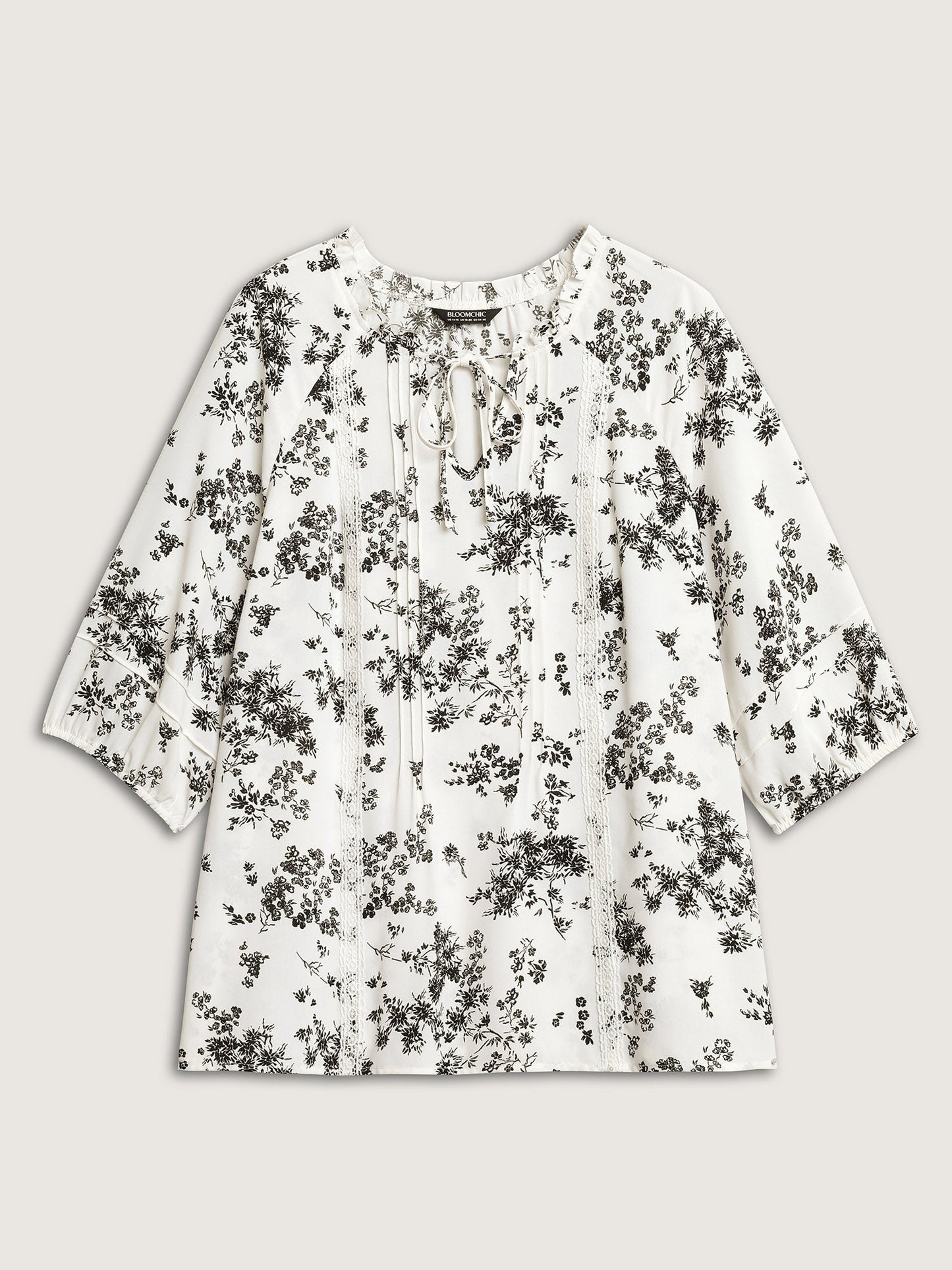 Floral Print Plicated Detail Blouse