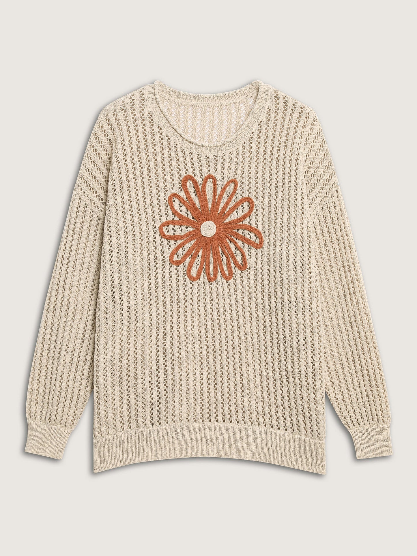 Floral Motif Cut-Out Textured Pullover