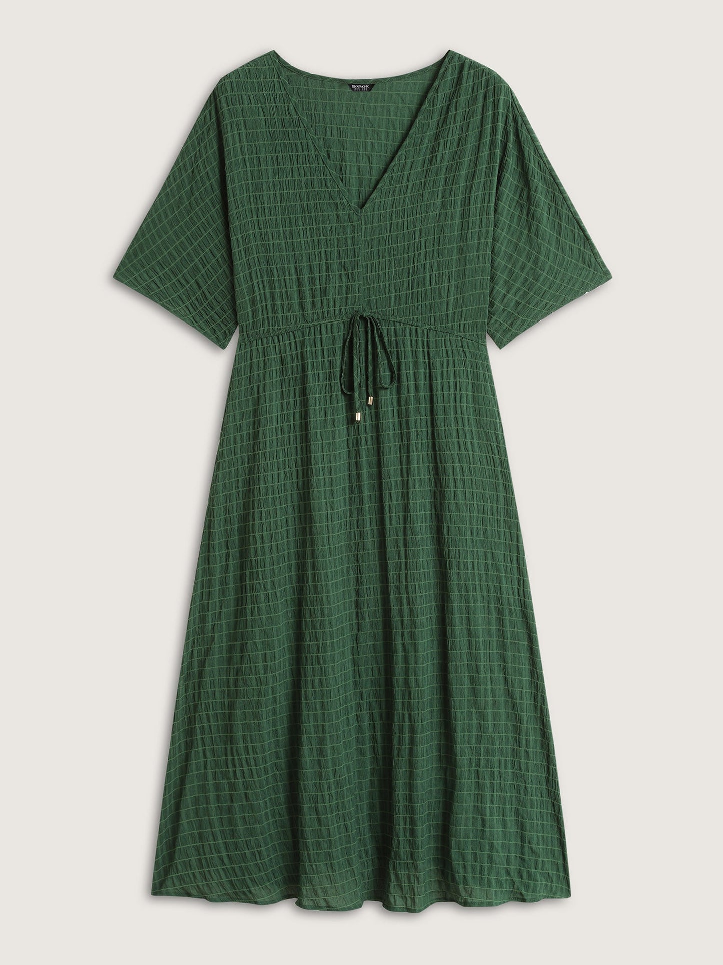 Textured Split Hem Waist-Tie Maxi Dress