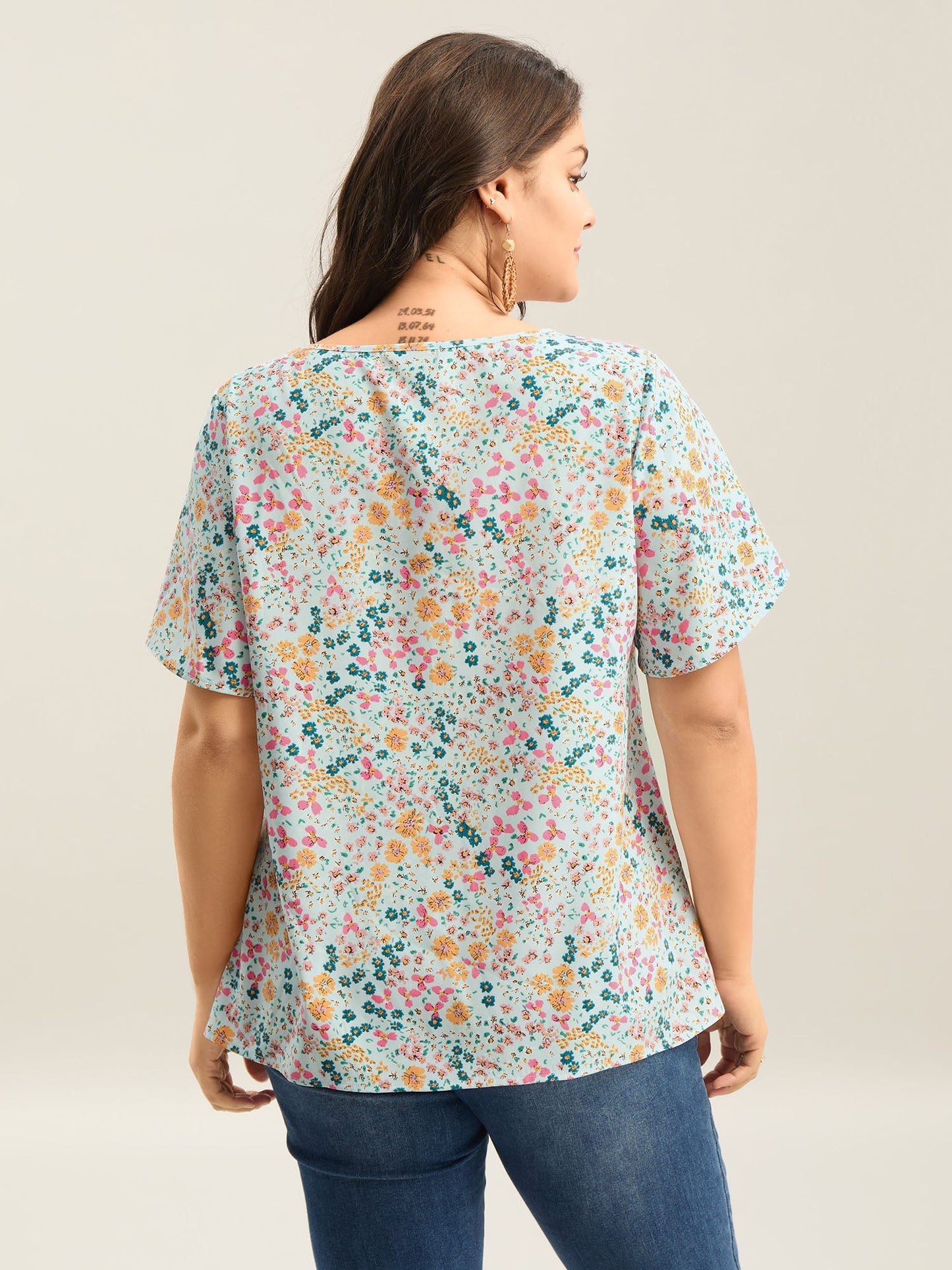 Floral Print V-Neck Flowy Blouse