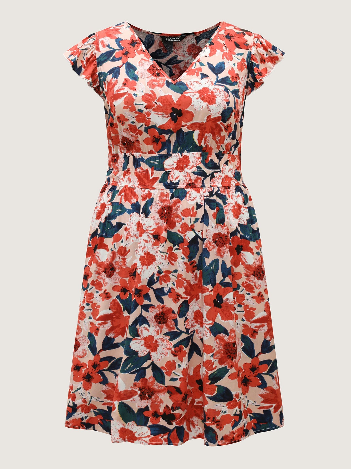Floral Three-Layered Stretchy Waist Midi Dress