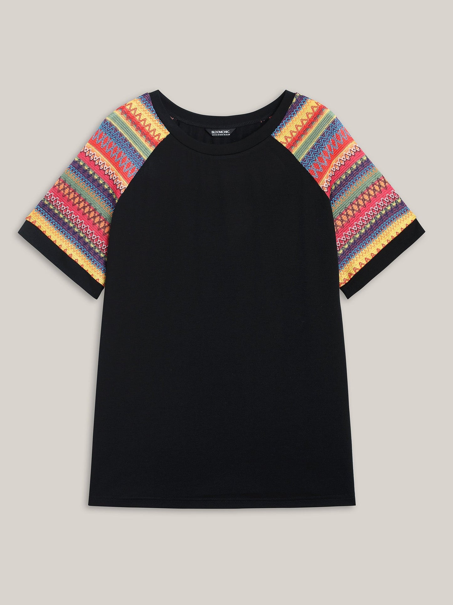 Multi-Color Striped Sleeve Spliced T-Shirt