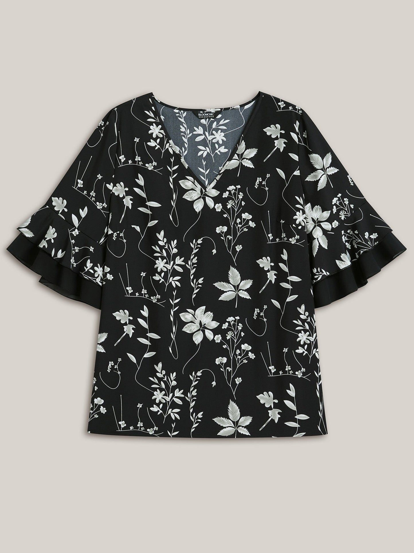 Floral Print Ruffled V-Neck Shirt