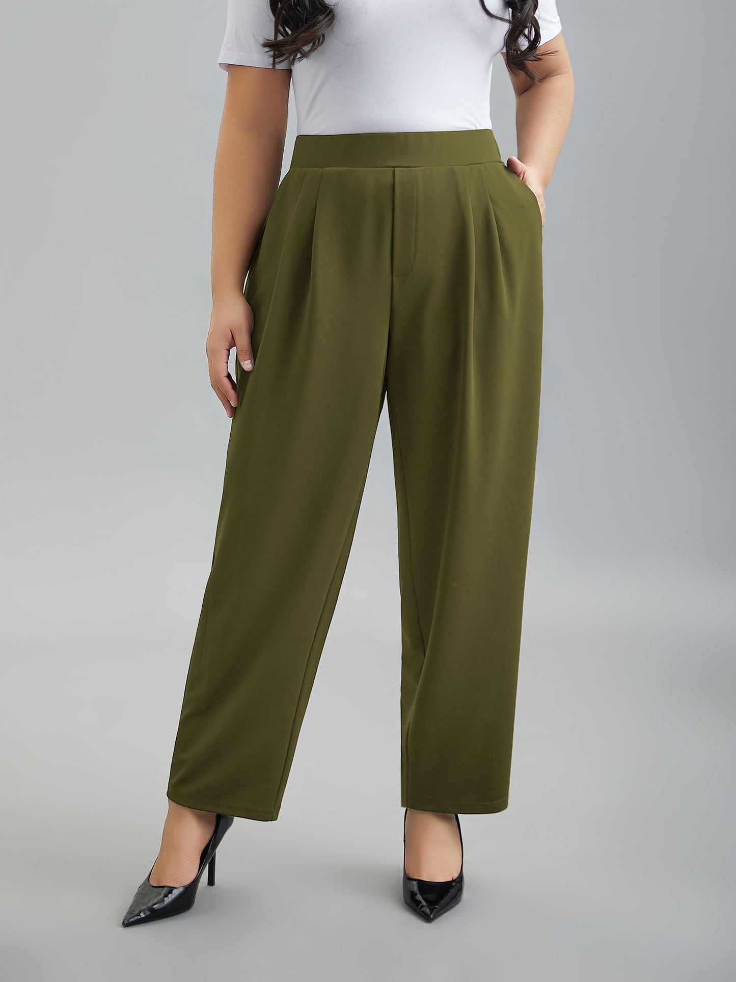 Stretchy-Waist Straight Leg Pants