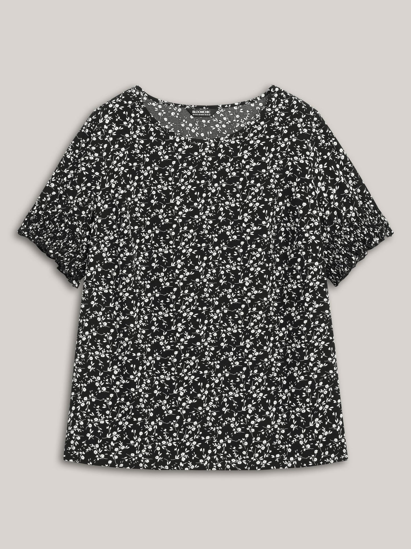 Ditsy Floral Print Curvy Hem Blouse