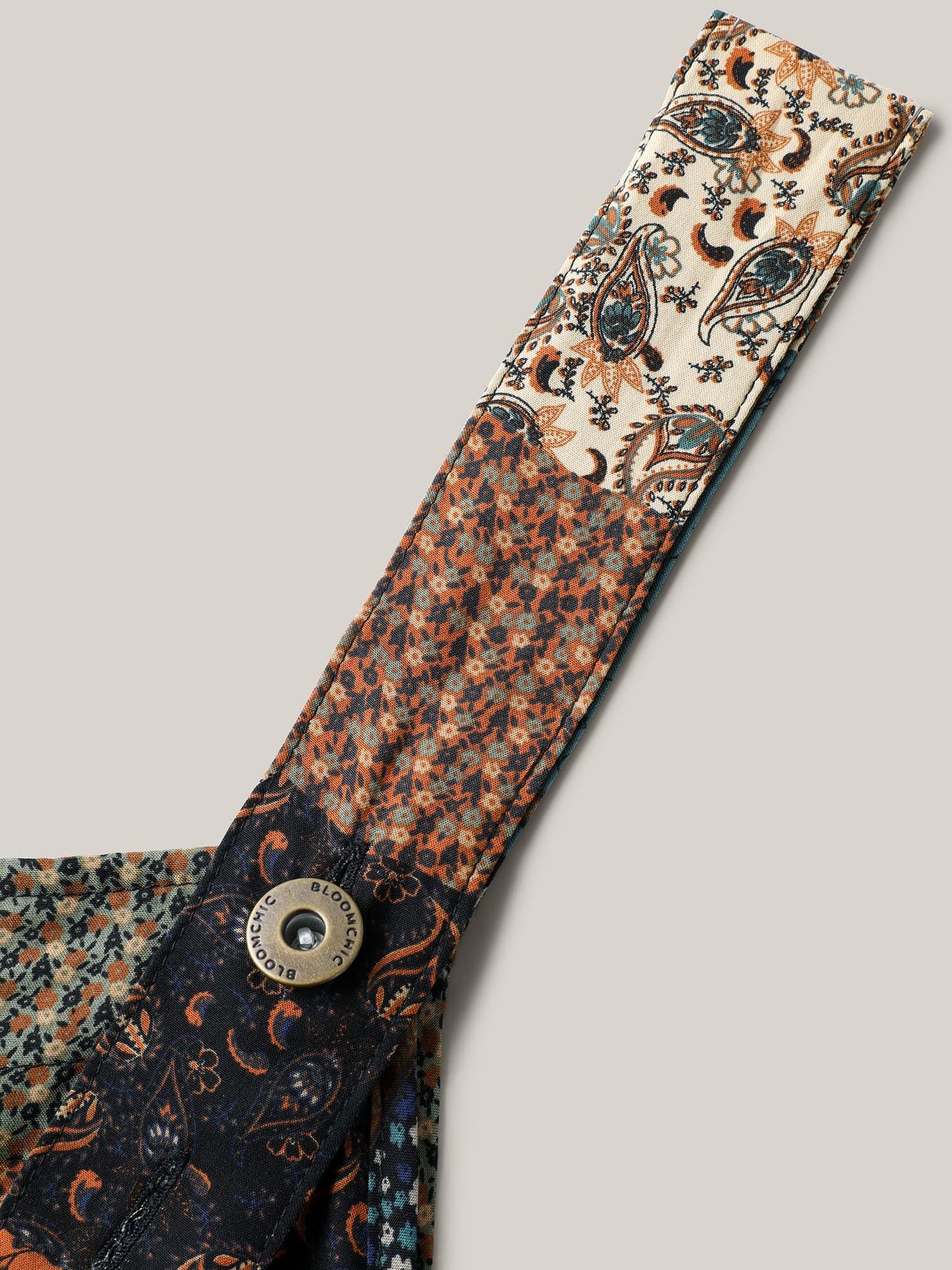 Vintage Boho Collage Overall Straps Jumpsuit