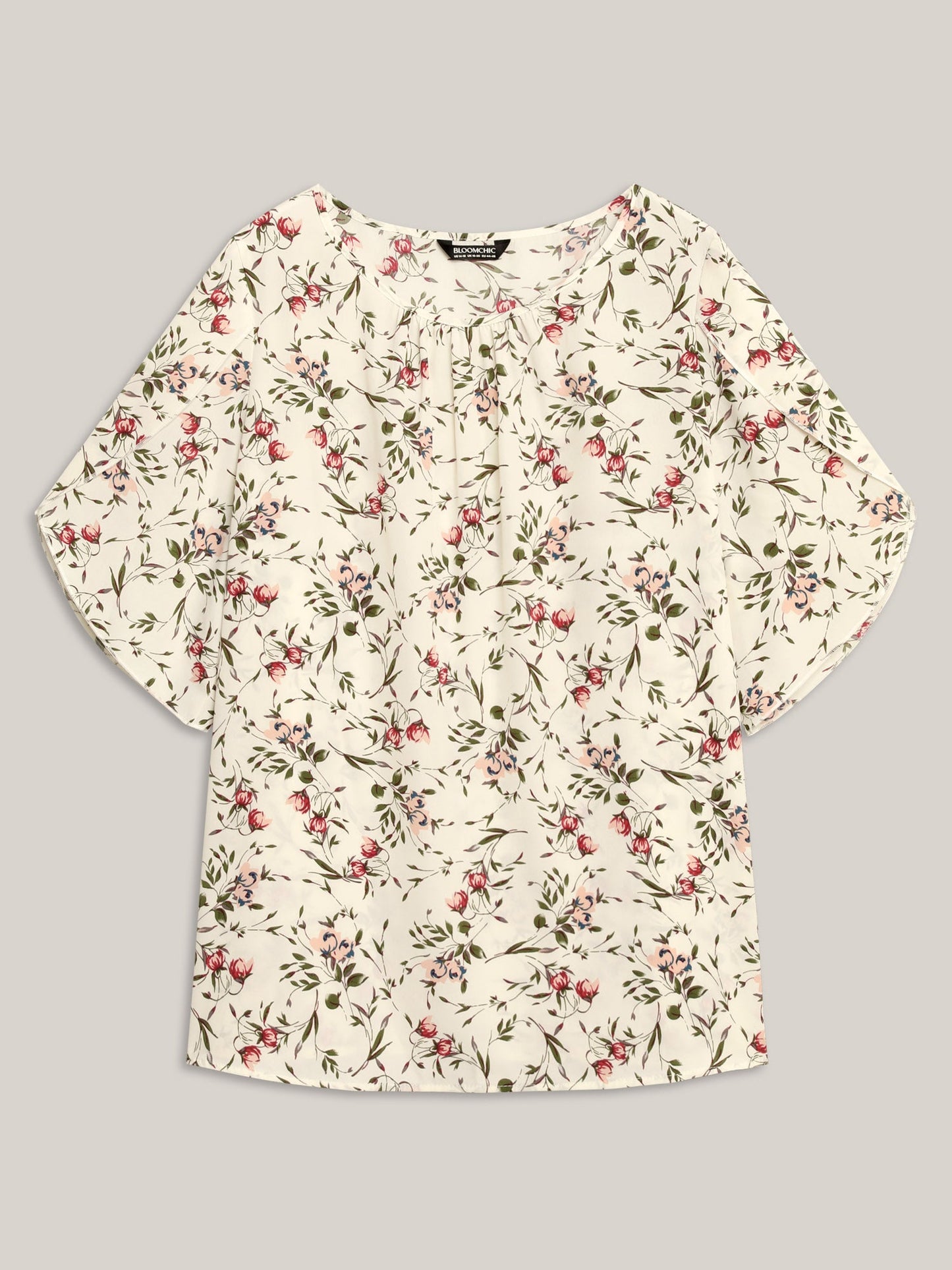 Floral Print Petal Sleeve Pleated Blouse