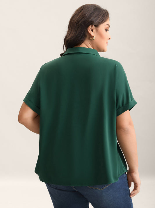 Rolled Hem Sleeve Collar Plain Blouse