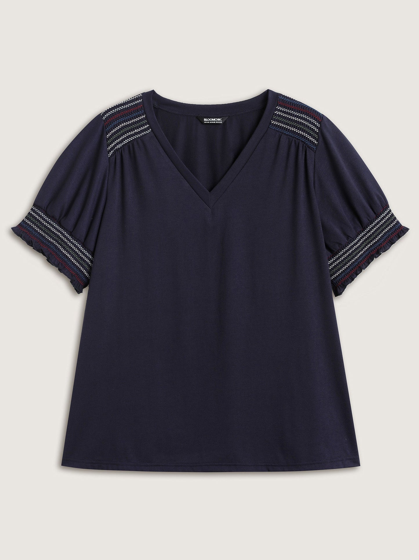 Stretchy Colorful Spliced Shirred T-Shirt