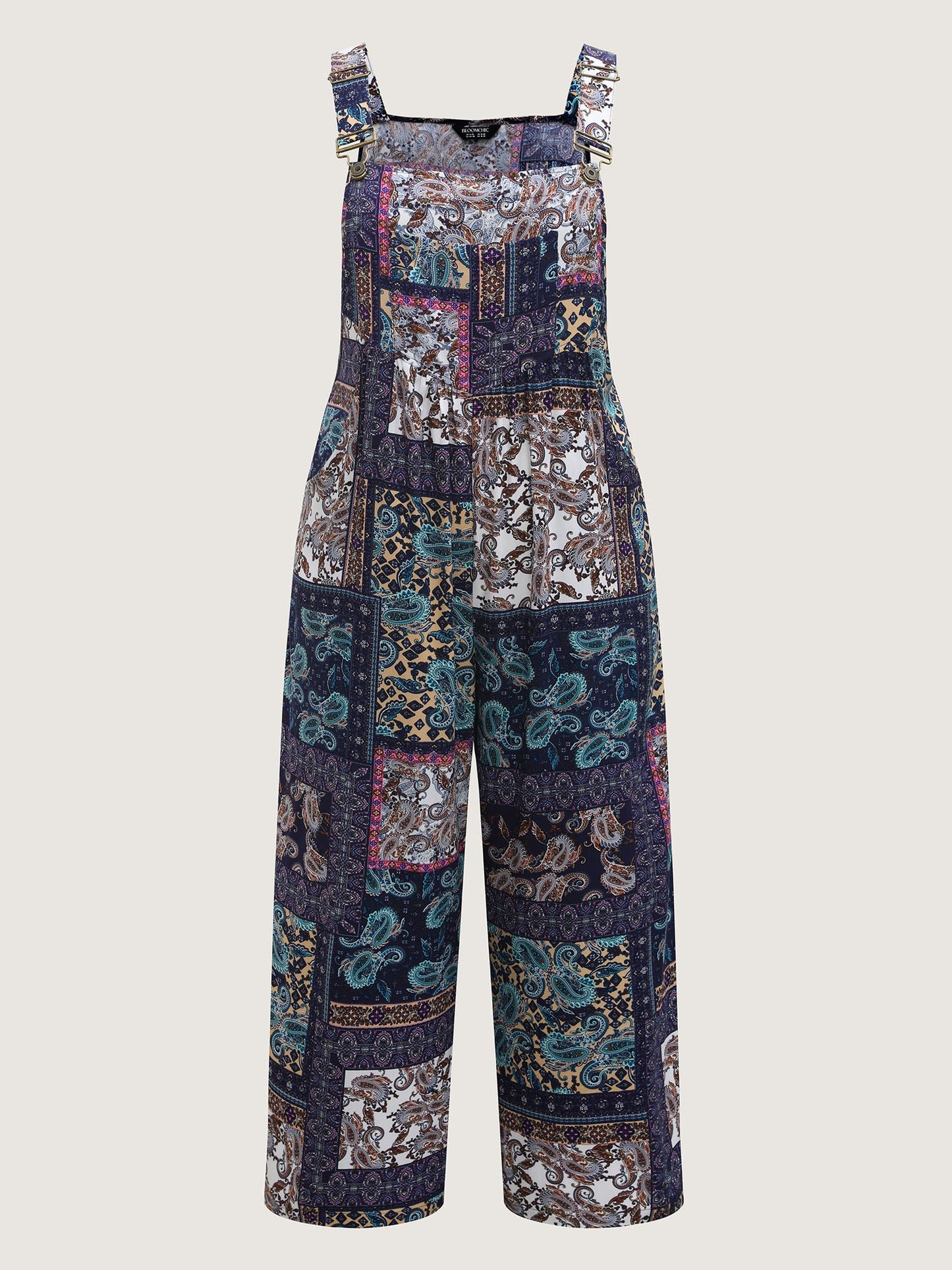 Boho Collage Patchwork Front Pockets Jumpsuit