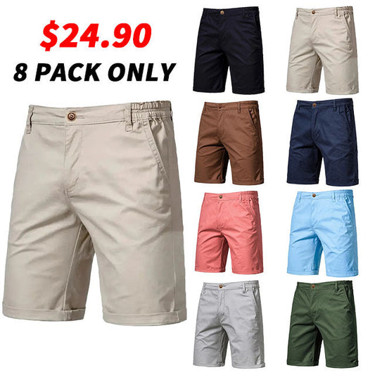 🔥Last Day Promotion🔥Summer 100% Cotton Solid Shorts Men High Quality Casual Business Social Elastic Waist Men Shorts