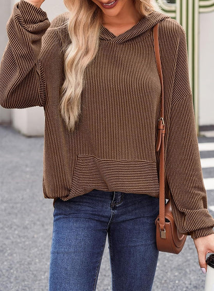 Women's Pullover Hoodies Sweatshirts Casual Loose Long Sleeve Ribbed Knit Shirts