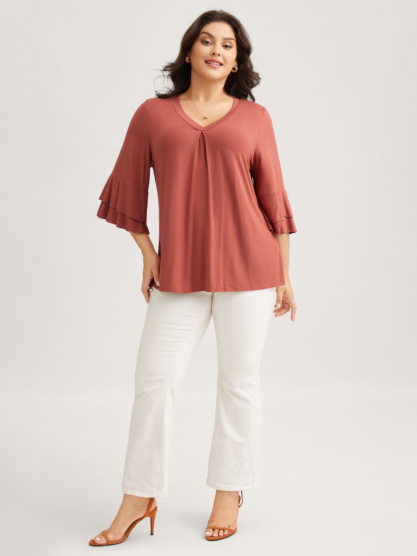 Supersoft Essentials Ruffle Layered Sleeve Pleated T-shirt