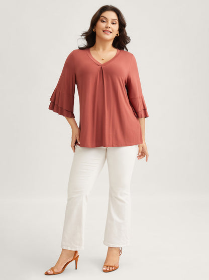 Supersoft Essentials Ruffle Layered Sleeve Pleated T-shirt