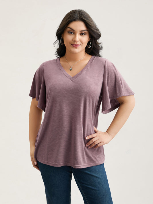 V-Neck Stretchy Flared Sleeve T-Shirt