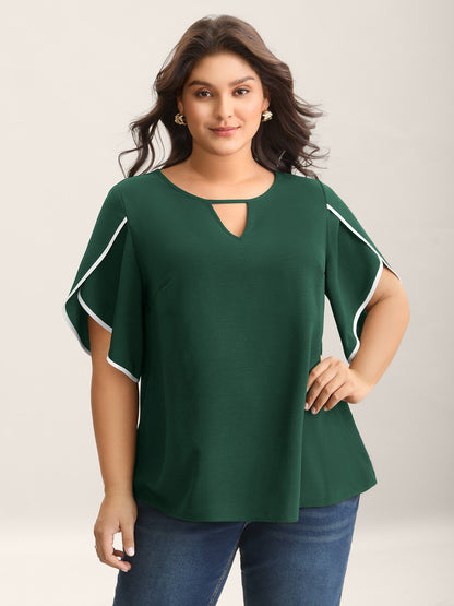 Color Contrast Petal Sleeve Shirt