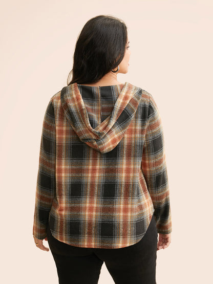 Brushed Fabric Plaid Hooded Sweatshirt