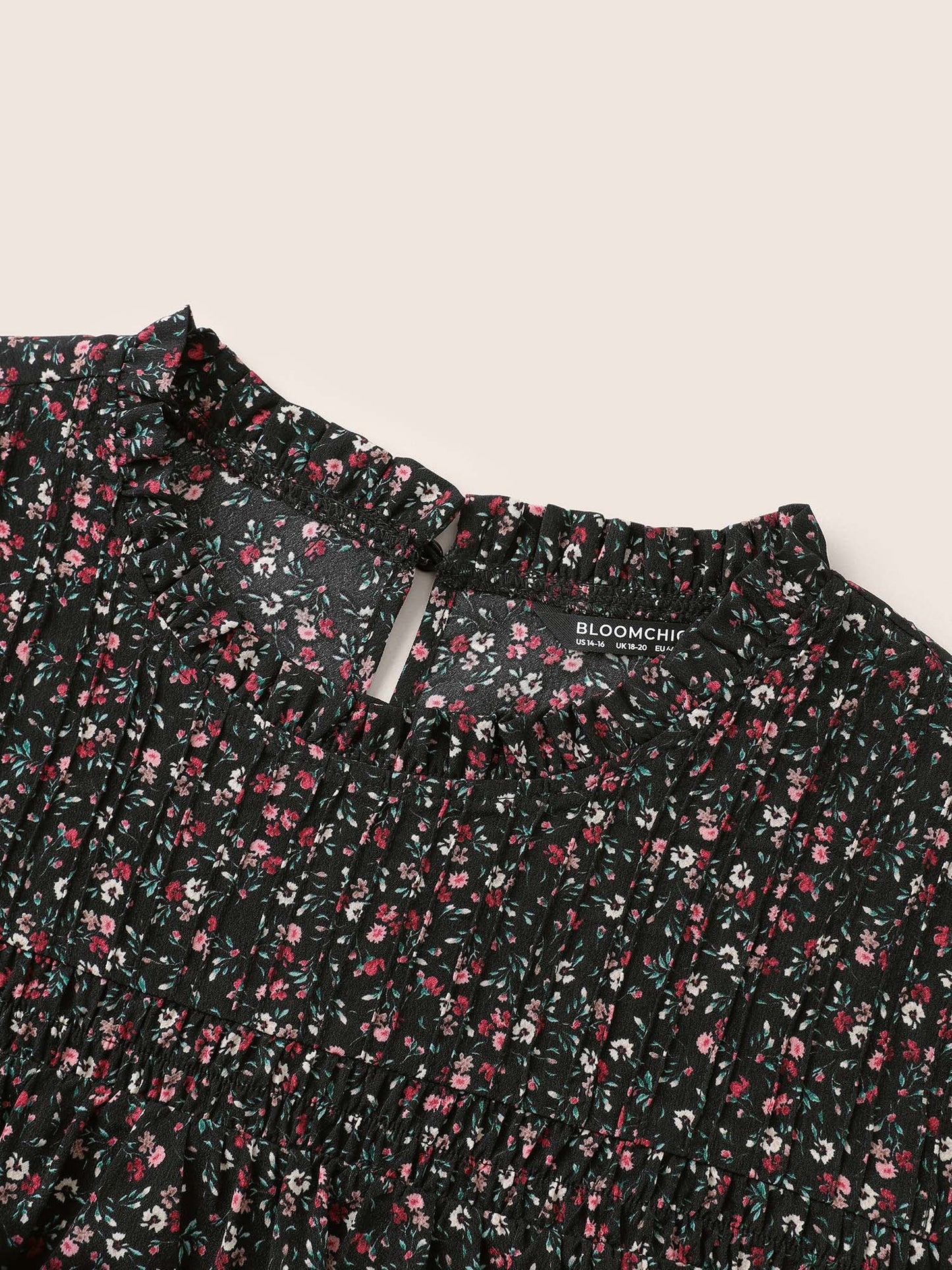 Ditsy Floral Plicated Detail Frill Trim Blouse