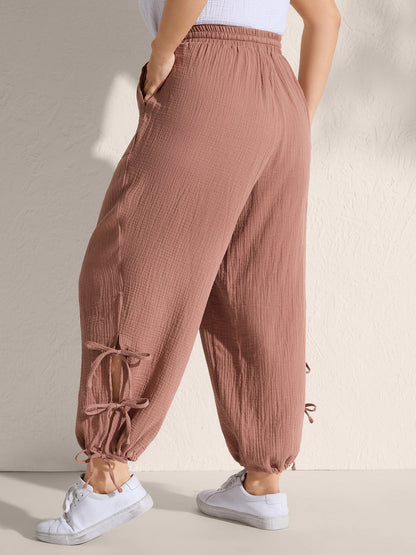 Tie-Hem Slits Cuffed Waist-Tie Pockets Pants