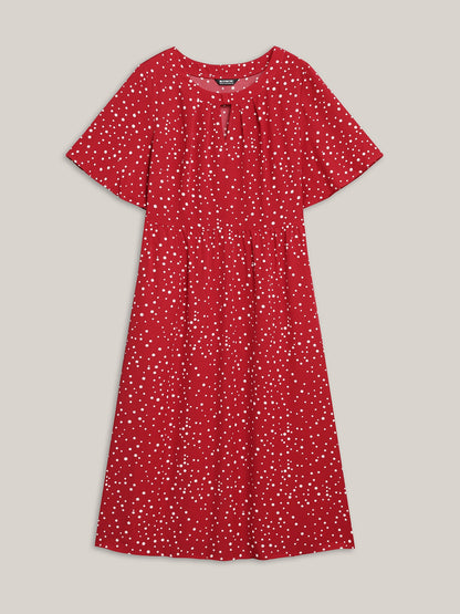 Polka Dots Print Cut-Out Flutter Sleeve Midi Dress