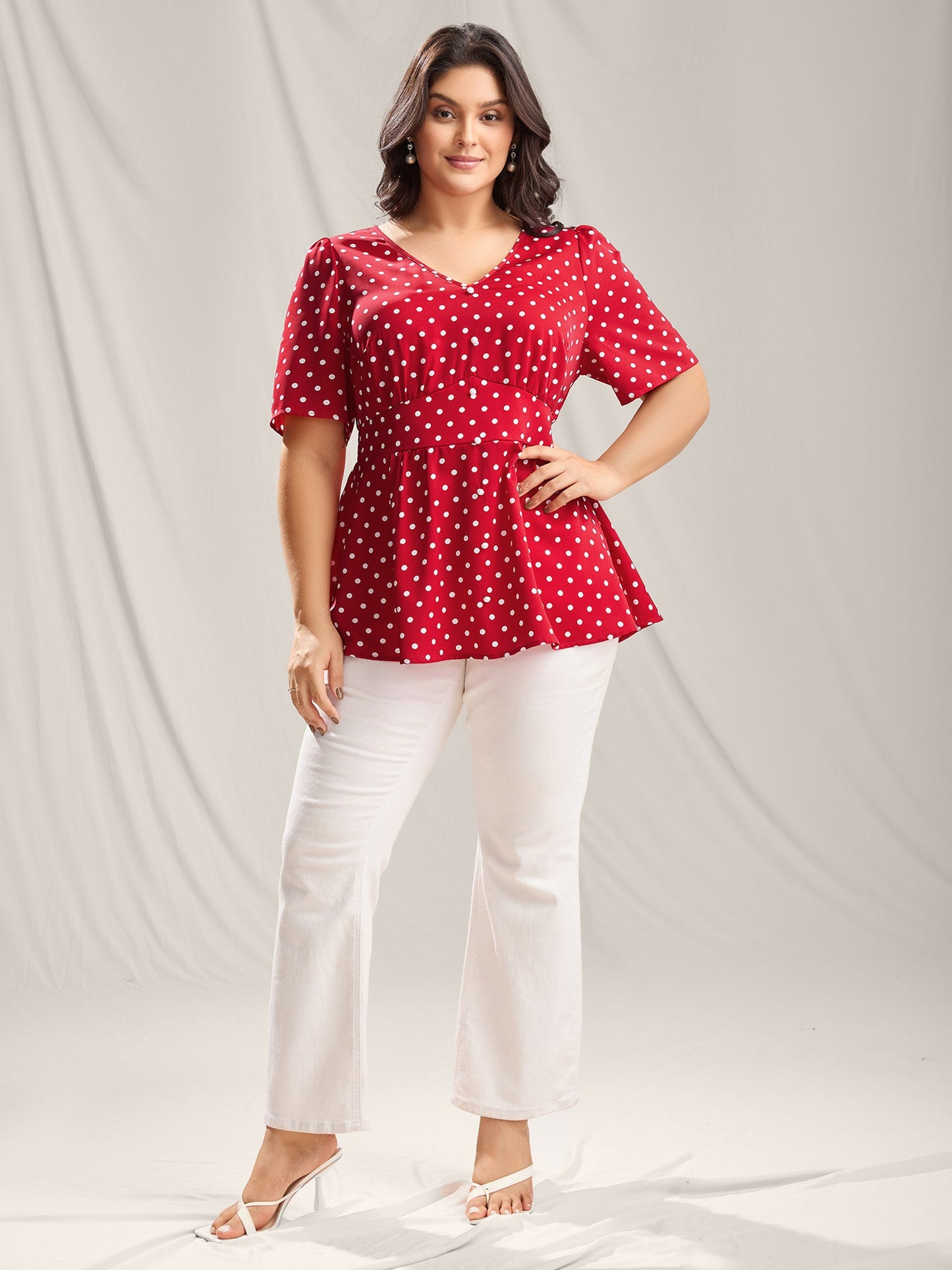 Polka Dots Shirred Waist Blouse