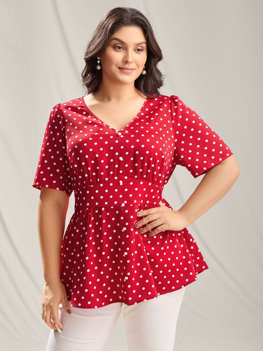 Polka Dots Shirred Waist Blouse