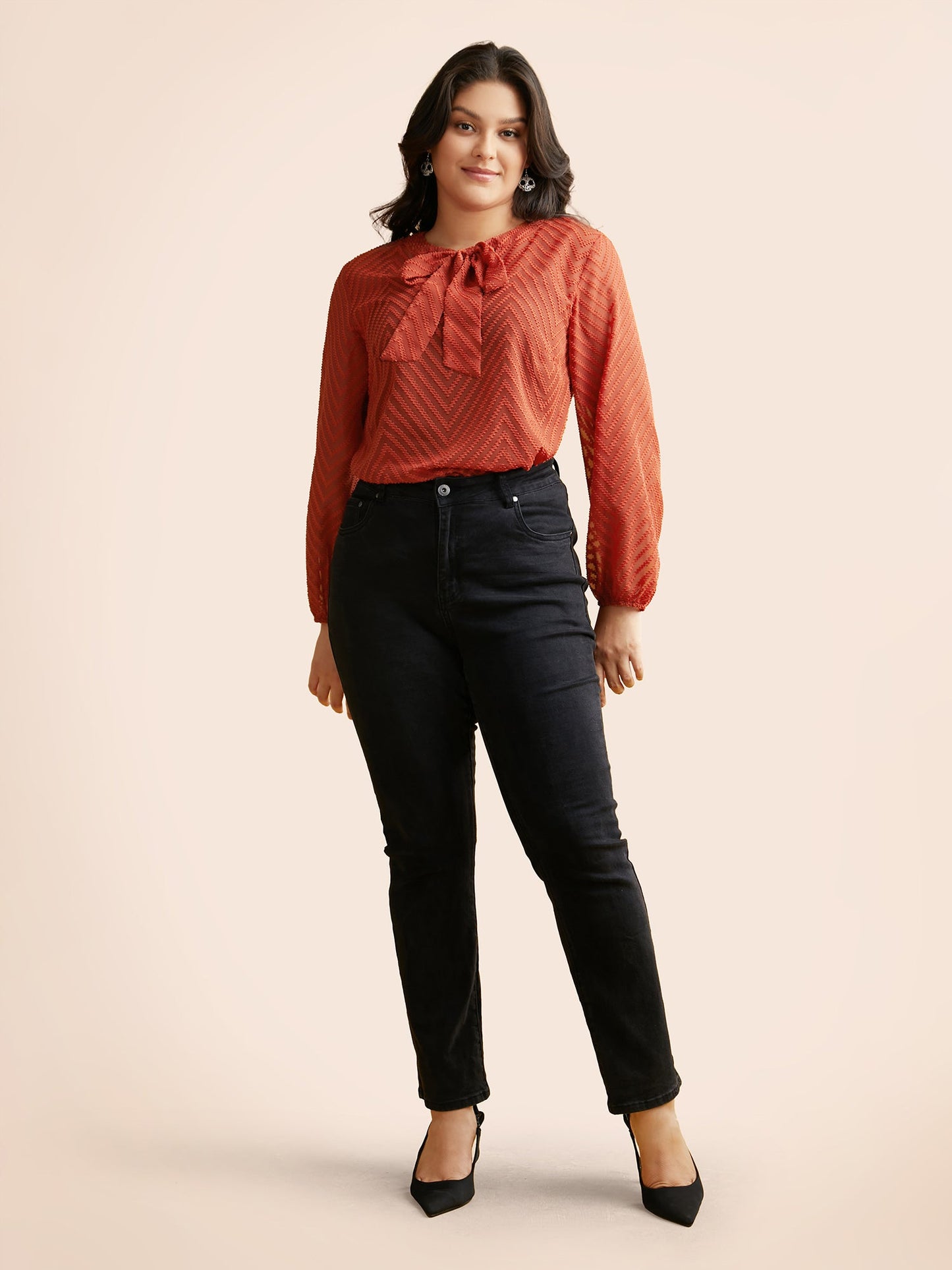 Wicked Neck Ribbon Lantern Sleeve Blouse