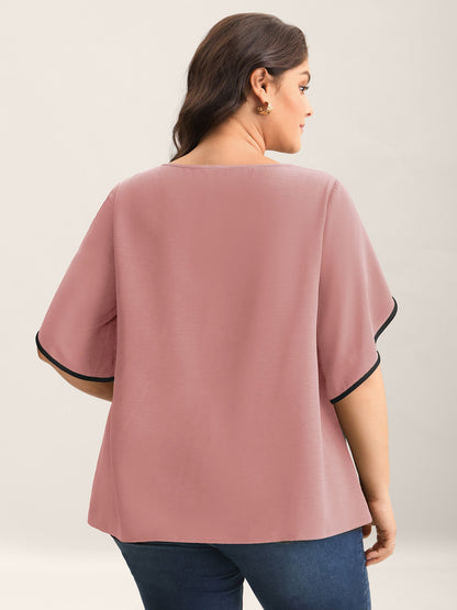 Color Contrast Petal Sleeve Shirt
