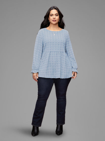 Textured Dot Elastic Cuffs A-line Blouse