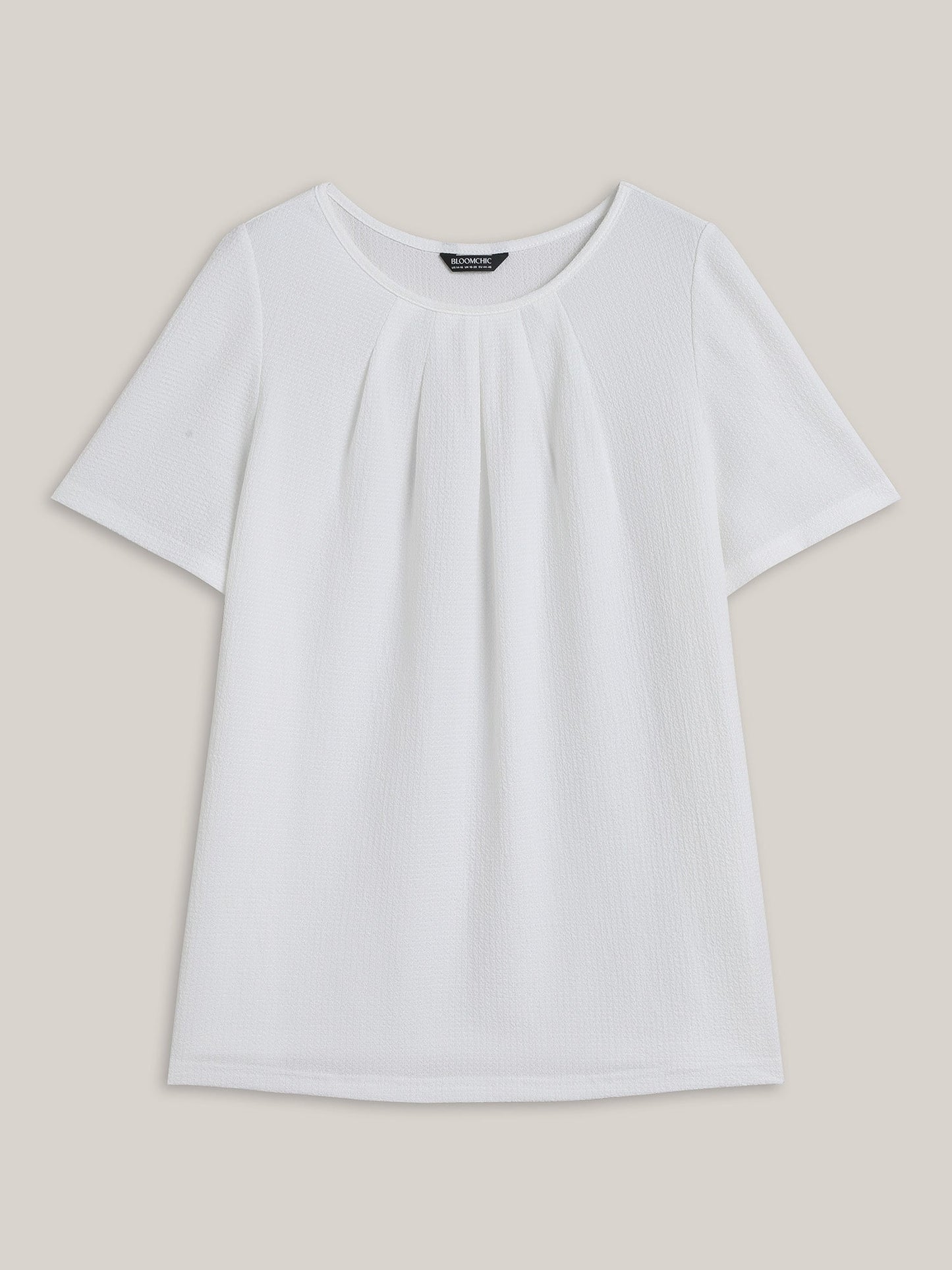 Stretchy Textured Pleated Round Neck T-Shirt