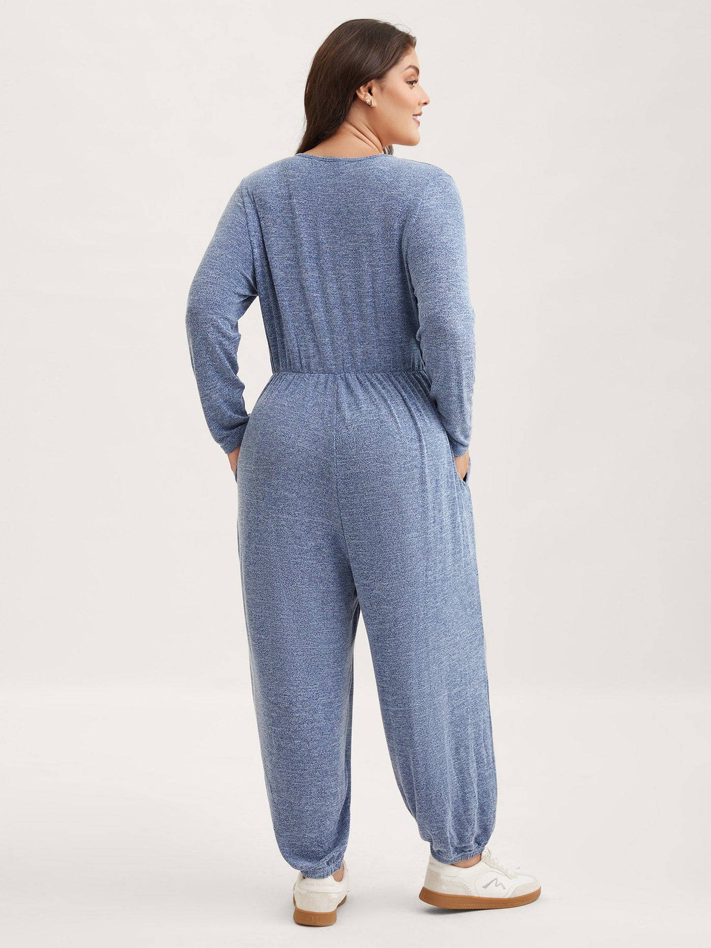 Elastic Waist Overlap Collar Lounge Jumpsuit