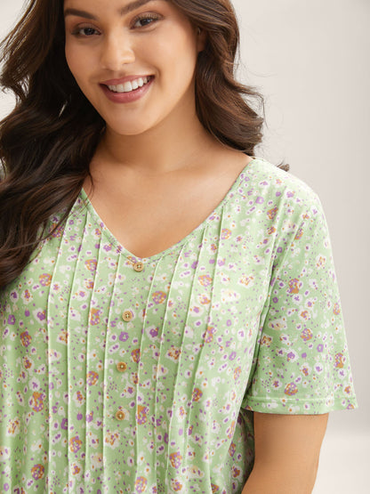 Floral Print Plicated Detail T-Shirt